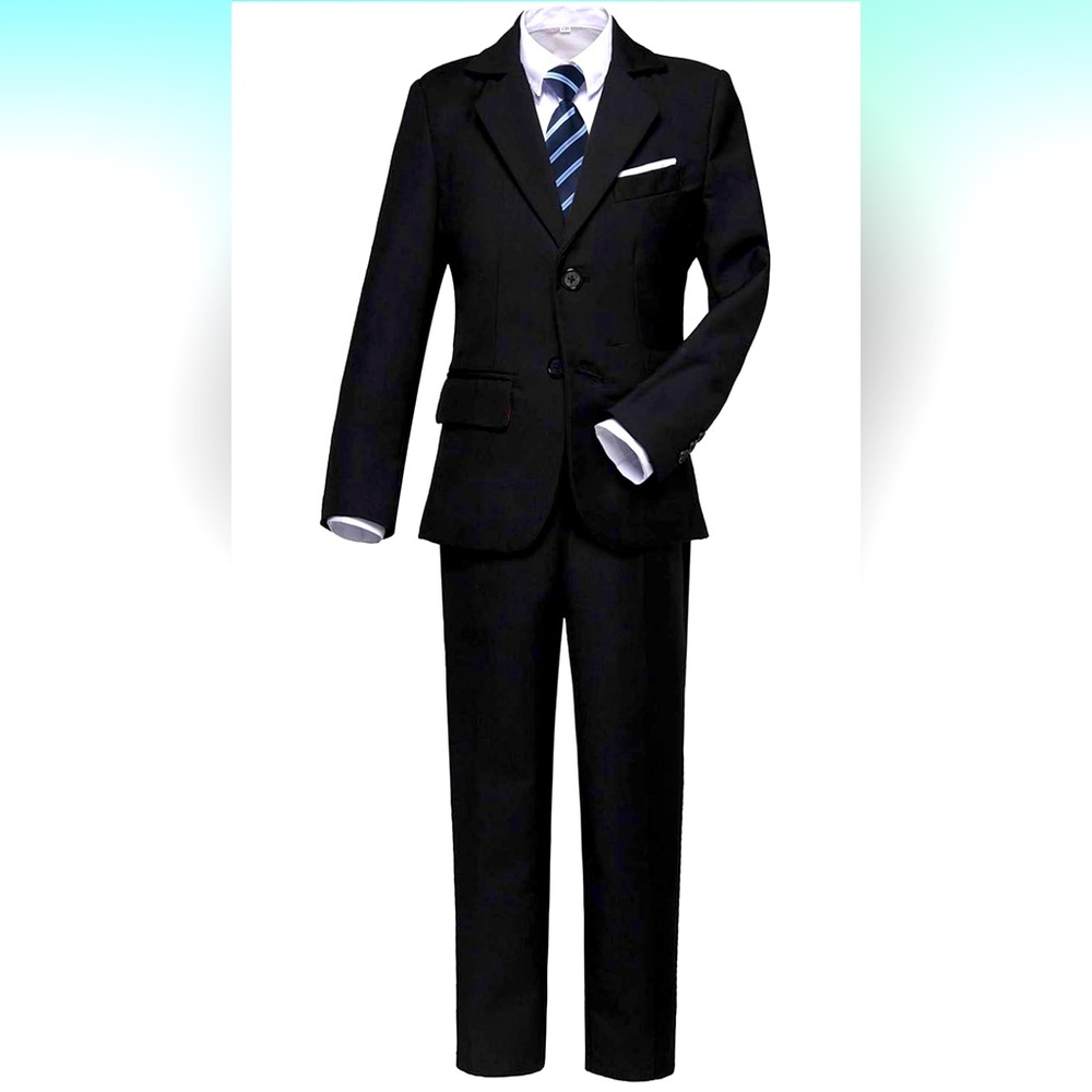 Yuan Lu slim fit boys suit set, black, size 14